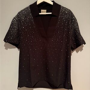 ORTTU Star neck Diamond shirt black with attached diamonds size L